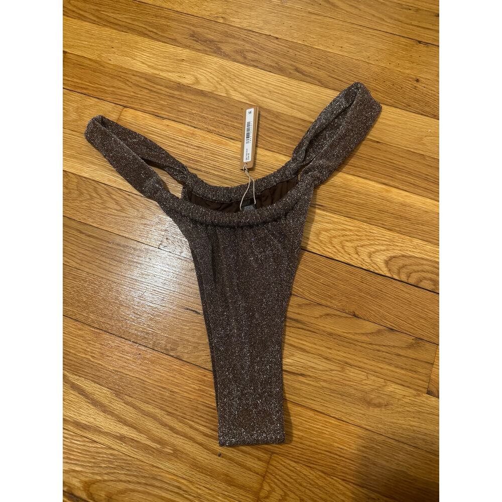 SKIMS Size 4X Swim Glitter Bikini Bottom Cocoa brown NWT cheeky tanga metallic